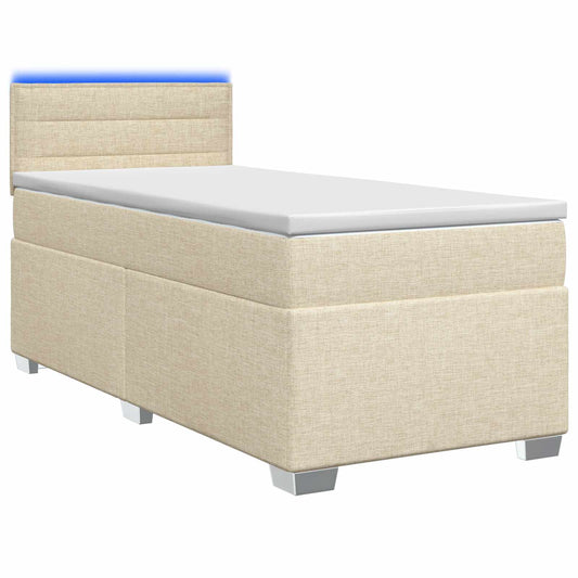 vidaXL Κρεβάτι Box Spring με Στρώμα και LED Κρεμ 80 x 200 cm Ύφασμα