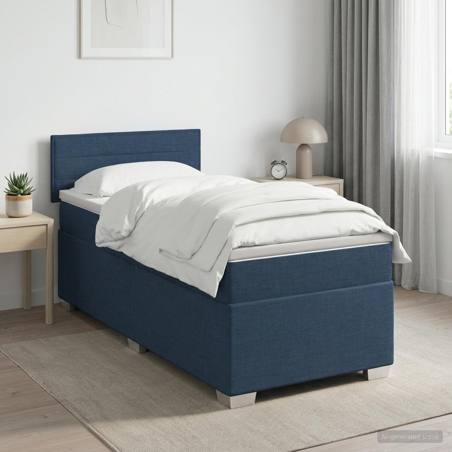 vidaXL Κρεβάτι Box Spring με Στρώμα και LED Μπλε 90 x 190 cm Ύφασμα