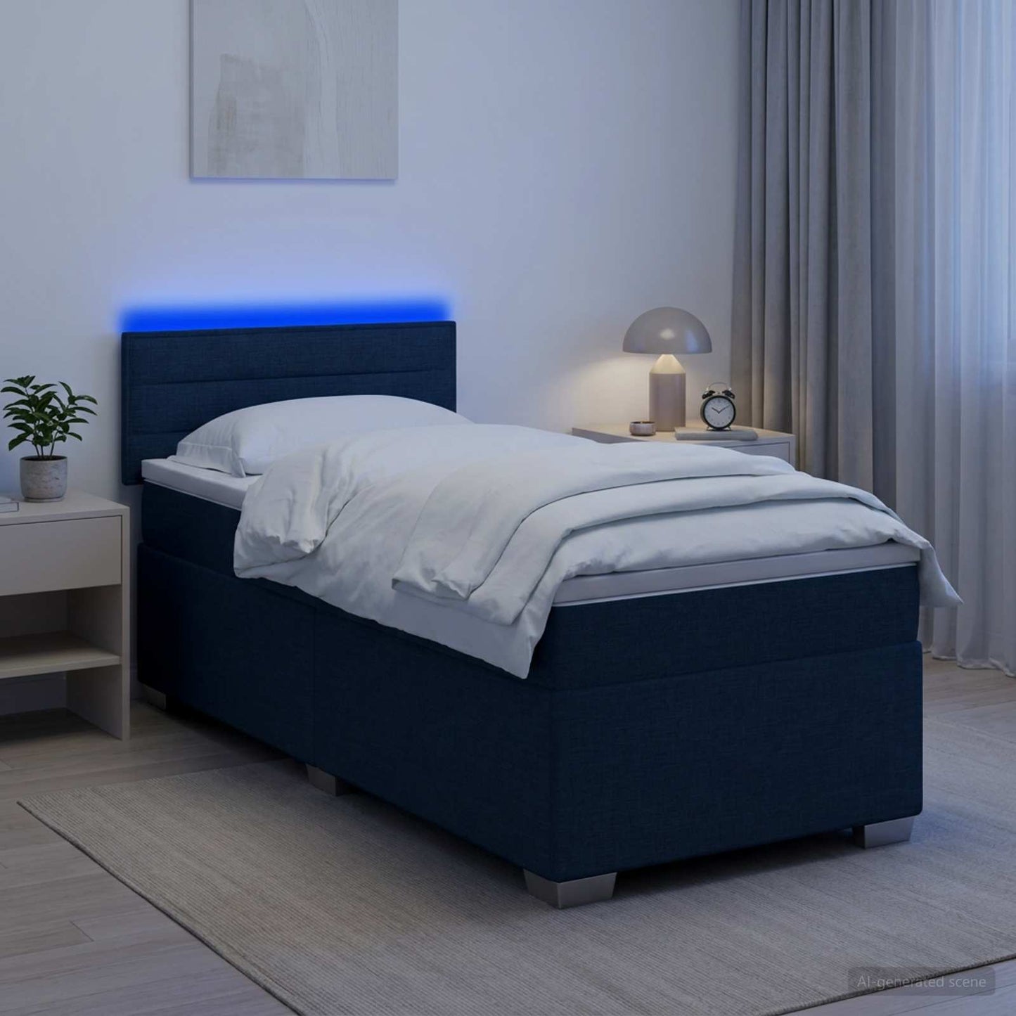 vidaXL Κρεβάτι Box Spring με Στρώμα και LED Μπλε 90 x 200 cm Ύφασμα