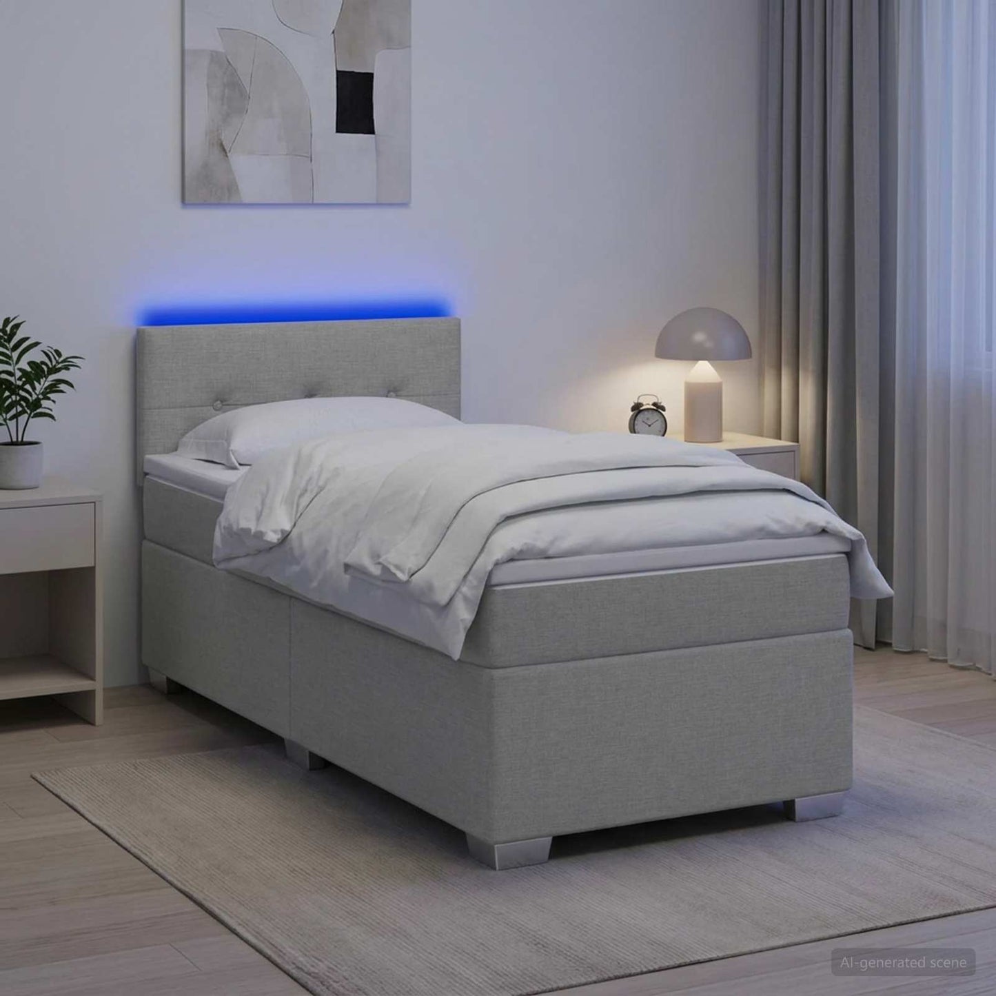 vidaXL Κρεβάτι Box Spring με Στρώμα και LED Ανοιχτό γκρι 90 x 190 cm