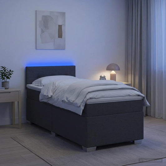 vidaXL Κρεβάτι Box Spring με Στρώμα και LED Σκούρο Γκρι 90 x 190 cm