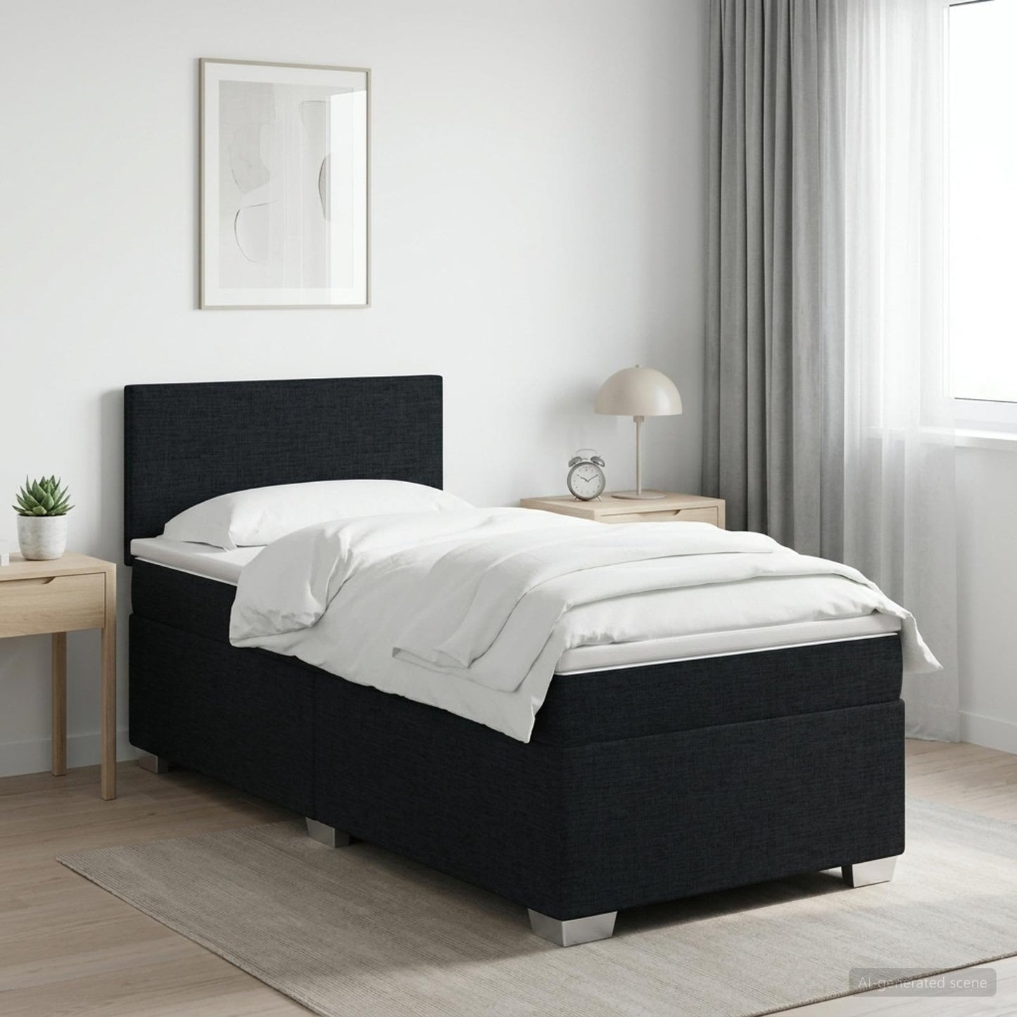 vidaXL Κρεβάτι Box Spring με Στρώμα και LED Μαύρο 80 x 200 cm Ύφασμα