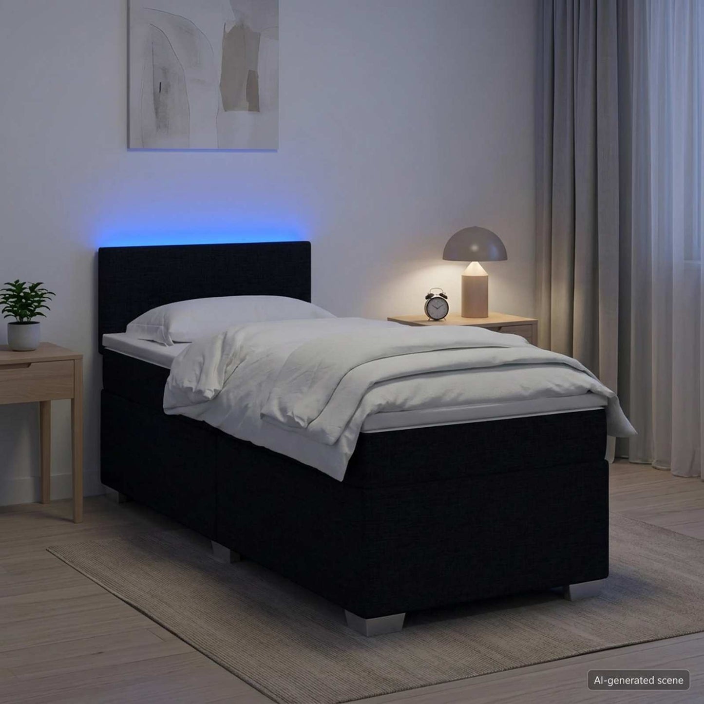 vidaXL Κρεβάτι Box Spring με Στρώμα και LED Μαύρο 80 x 200 cm Ύφασμα
