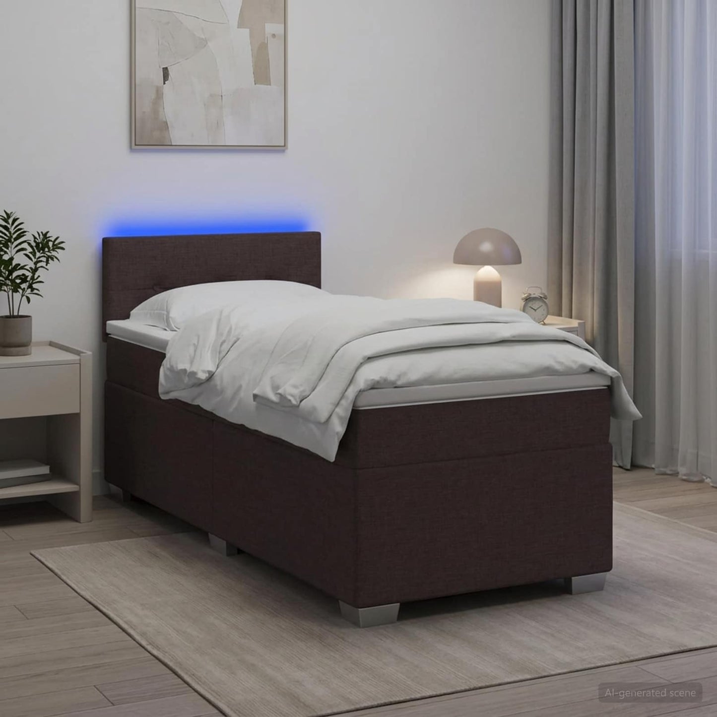 vidaXL Κρεβάτι Box Spring με Στρώμα και LED Σκούρο Καφέ 90 x 190 cm