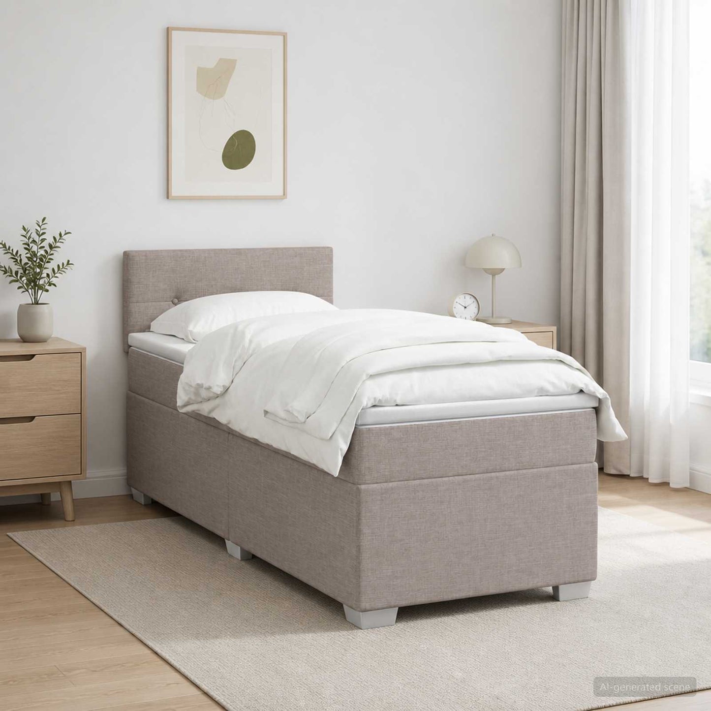 vidaXL Κρεβάτι Box Spring με Στρώμα και LED Taupe 90 x 190 cm Ύφασμα
