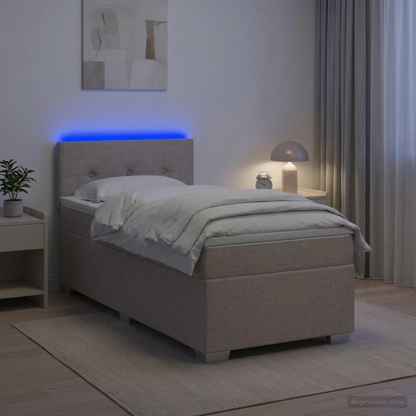 vidaXL Κρεβάτι Box Spring με Στρώμα και LED Taupe 80 x 200 cm Ύφασμα