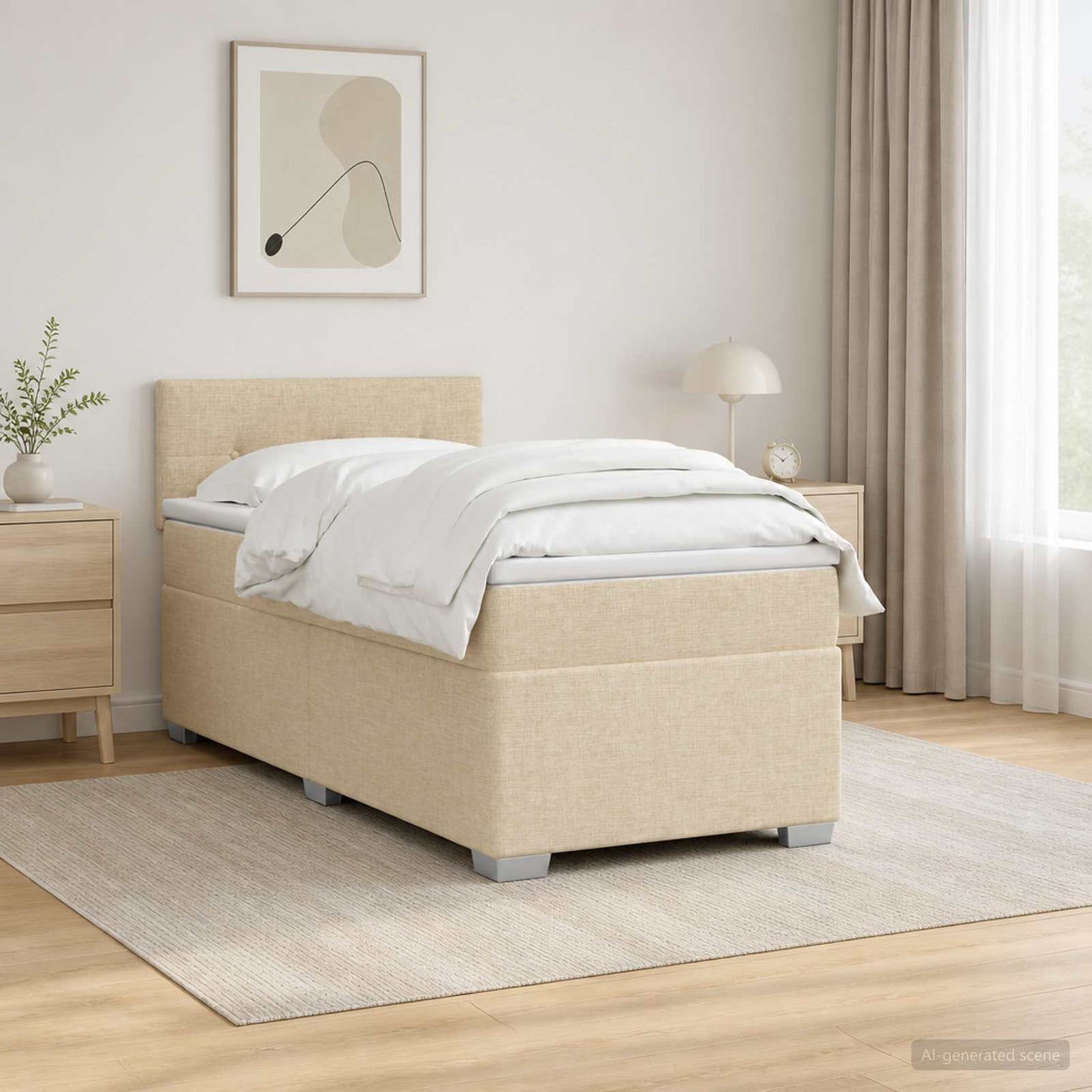 vidaXL Κρεβάτι Box Spring με Στρώμα και LED Κρεμ 90 x 190 cm Ύφασμα