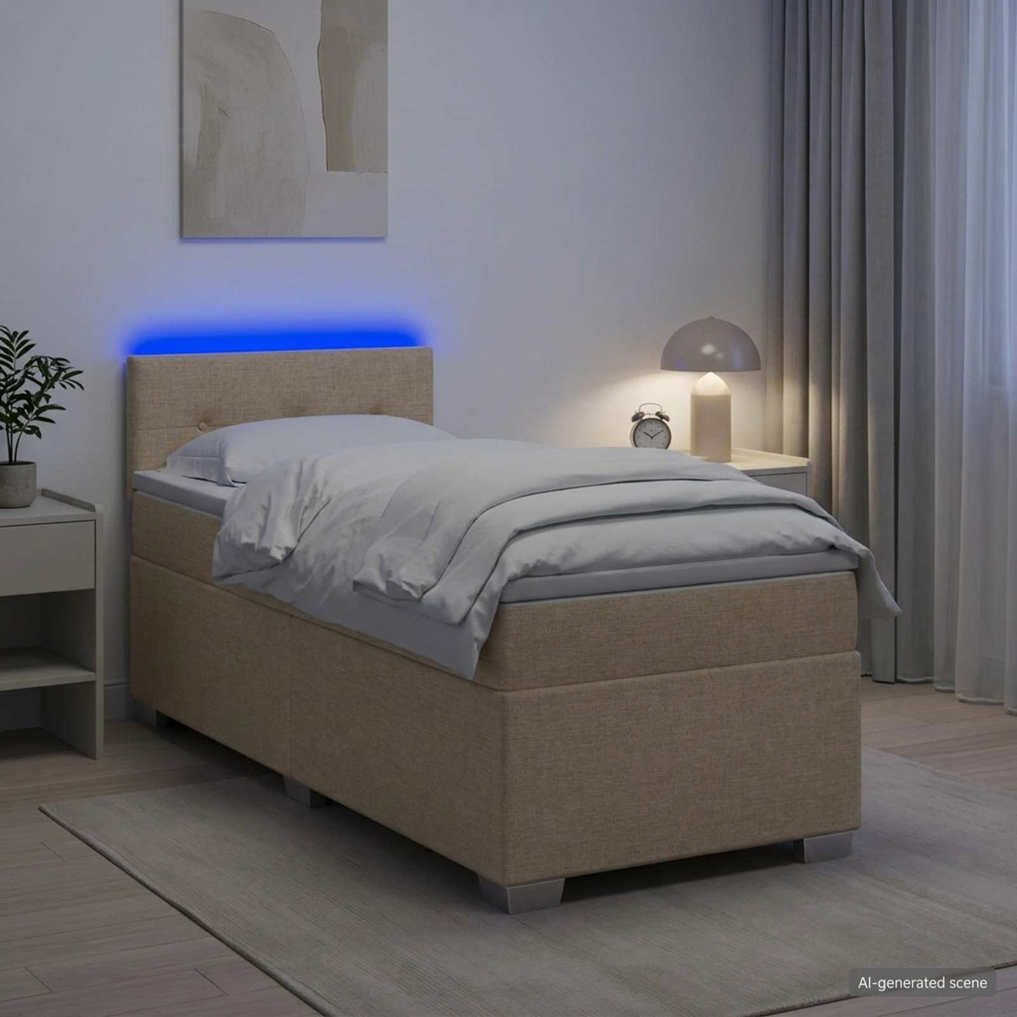 vidaXL Κρεβάτι Box Spring με Στρώμα και LED Κρεμ 80 x 200 cm Ύφασμα
