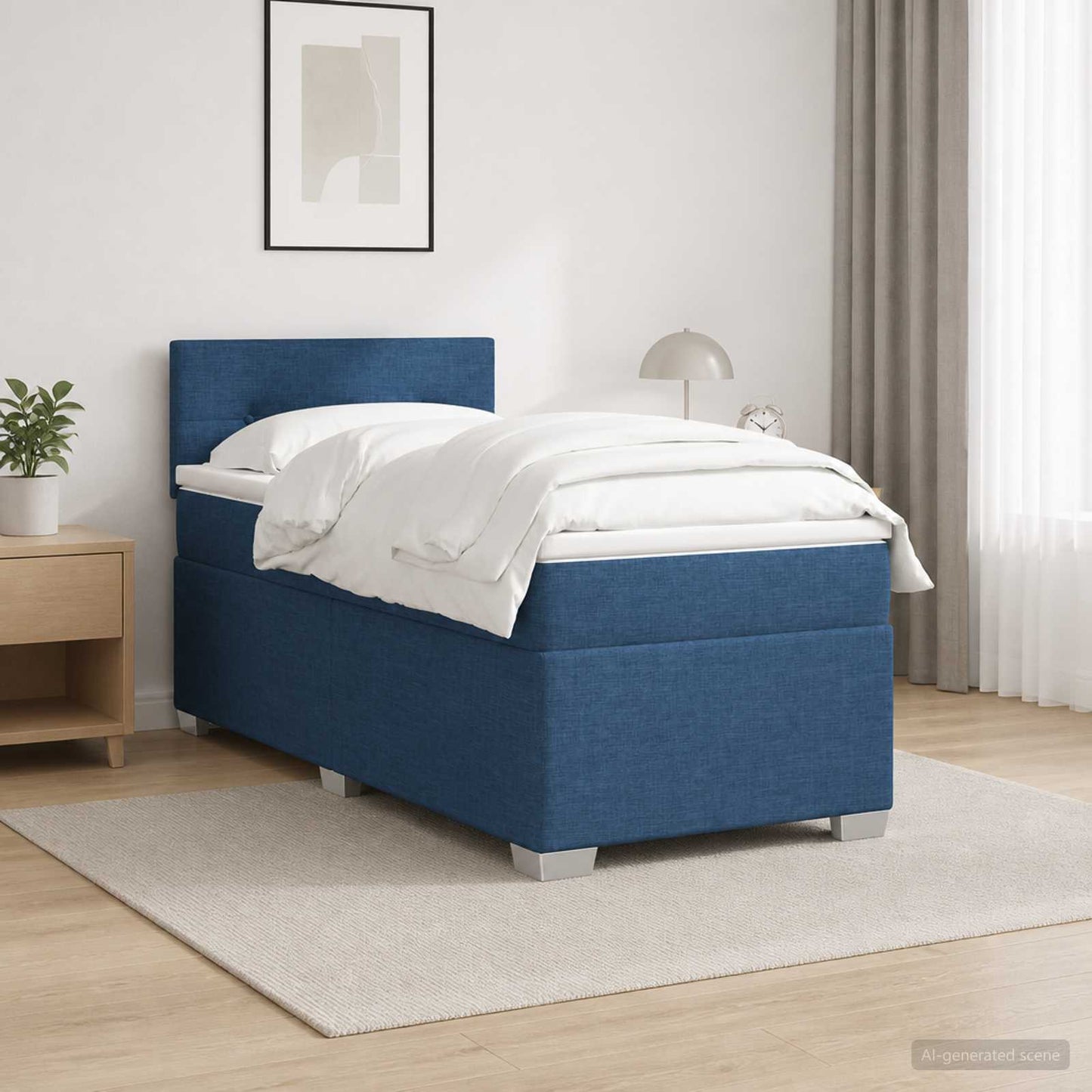 vidaXL Κρεβάτι Box Spring με Στρώμα και LED Μπλε 90 x 190 cm Ύφασμα