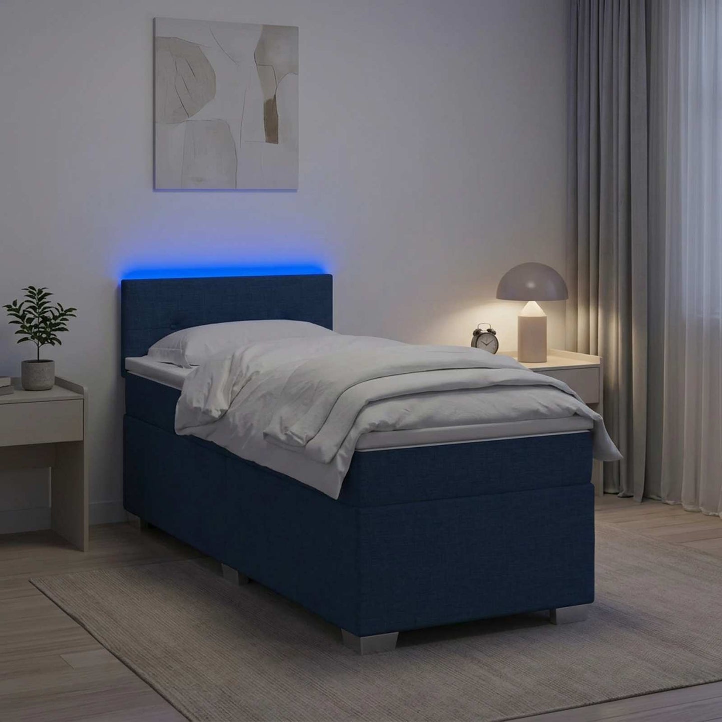 vidaXL Κρεβάτι Box Spring με Στρώμα και LED Μπλε 100 x 200 cm Ύφασμα