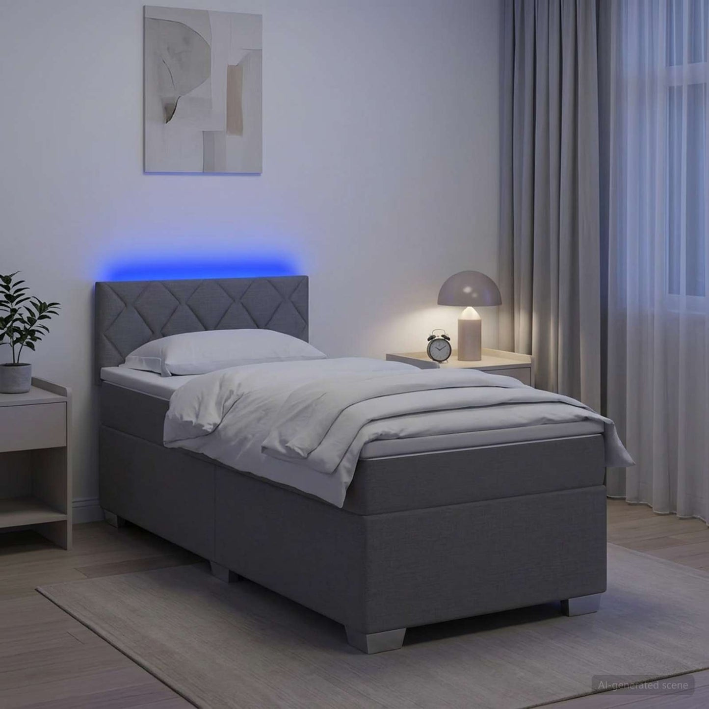 vidaXL Κρεβάτι Box Spring με Στρώμα και LED Ανοιχτό γκρι 90 x 200 cm