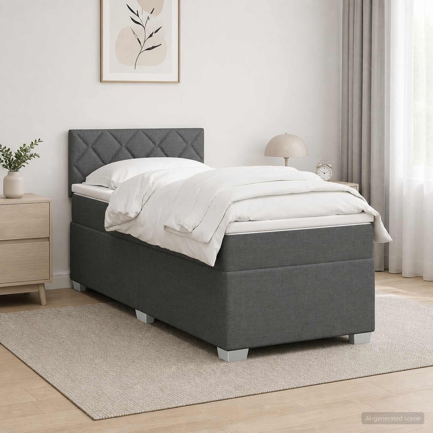vidaXL Κρεβάτι Box Spring με Στρώμα και LED Σκούρο Γκρι 100 x 200 cm