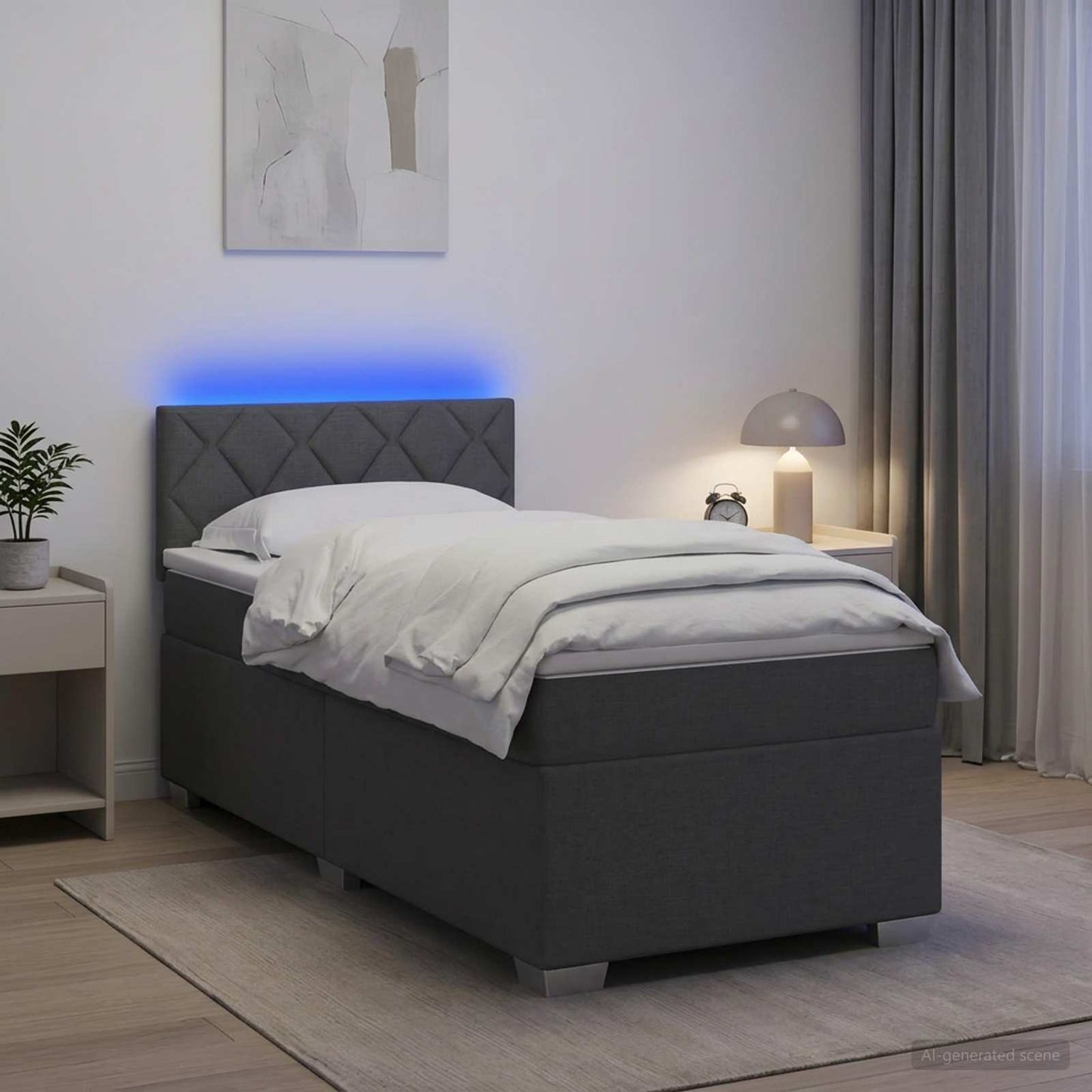 vidaXL Κρεβάτι Box Spring με Στρώμα και LED Σκούρο Γκρι 100 x 200 cm