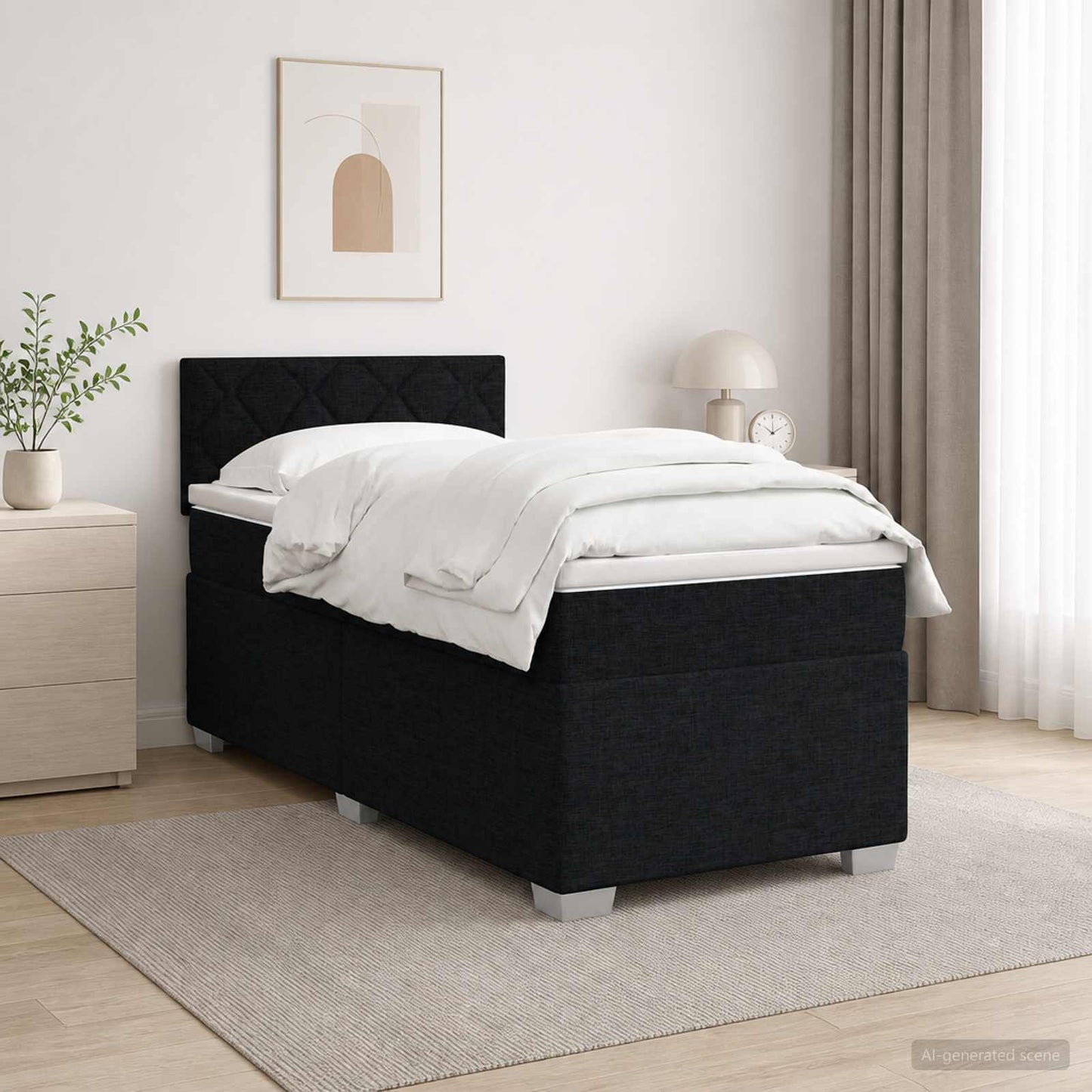 vidaXL Κρεβάτι Box Spring με Στρώμα και LED Μαύρο 80 x 200 cm Ύφασμα