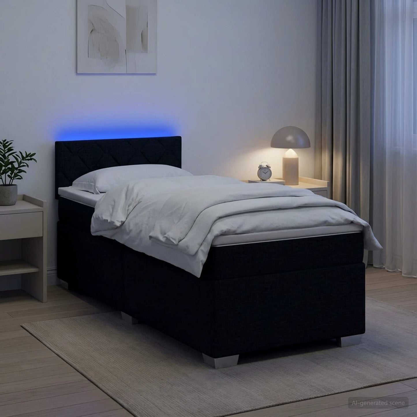 vidaXL Κρεβάτι Box Spring με Στρώμα και LED Μαύρο 80 x 200 cm Ύφασμα