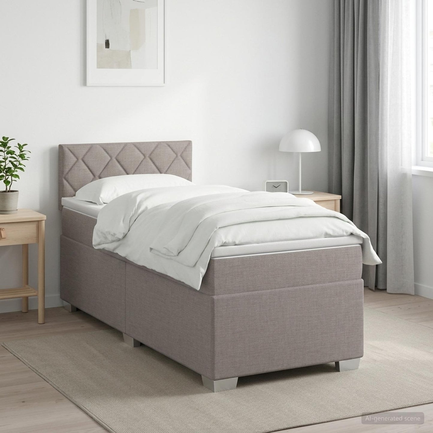 vidaXL Κρεβάτι Box Spring με Στρώμα και LED Taupe 100 x 200 cm Ύφασμα