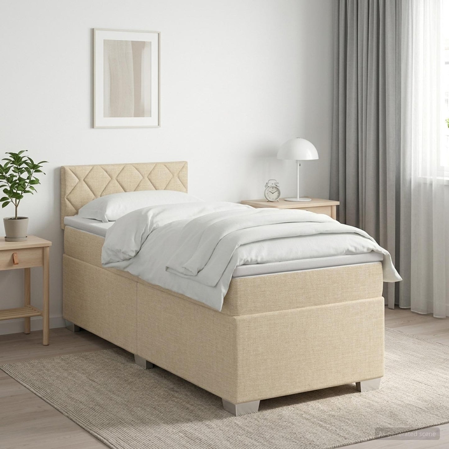 vidaXL Κρεβάτι Box Spring με Στρώμα και LED Κρεμ 100 x 200 cm Ύφασμα