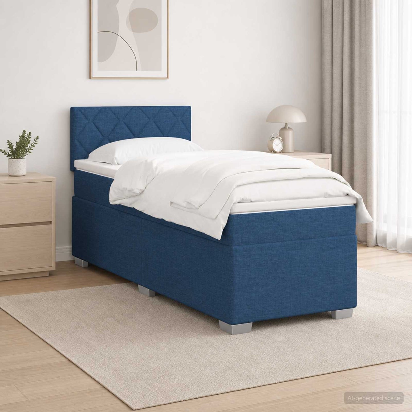 vidaXL Κρεβάτι Box Spring με Στρώμα και LED Μπλε 90 x 200 cm Ύφασμα
