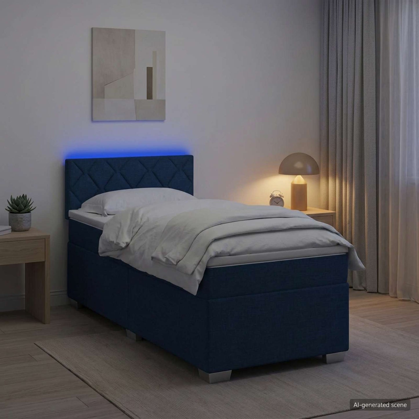 vidaXL Κρεβάτι Box Spring με Στρώμα και LED Μπλε 90 x 190 cm Ύφασμα
