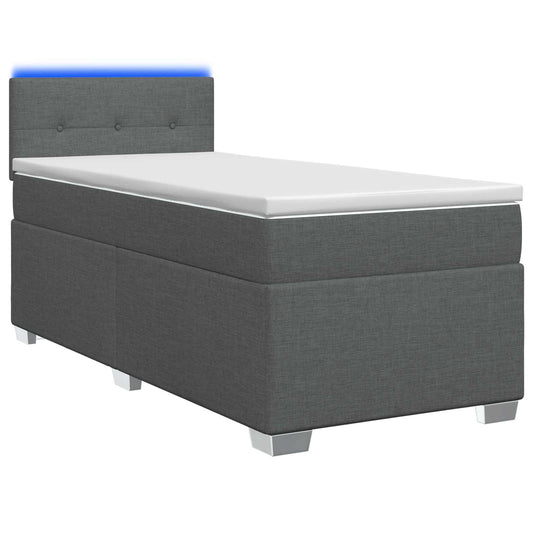 vidaXL Κρεβάτι Box Spring με Στρώμα και LED Σκούρο Γκρι 90 x 190 cm