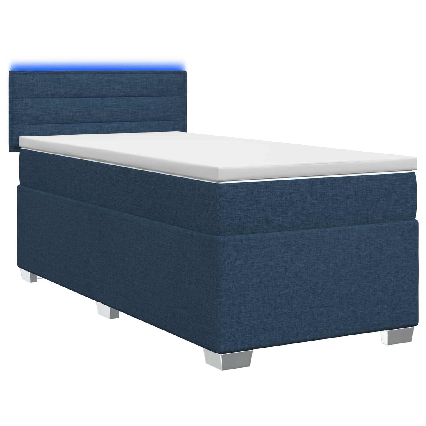 vidaXL Κρεβάτι Box Spring με Στρώμα και LED Μπλε 90 x 200 cm Ύφασμα