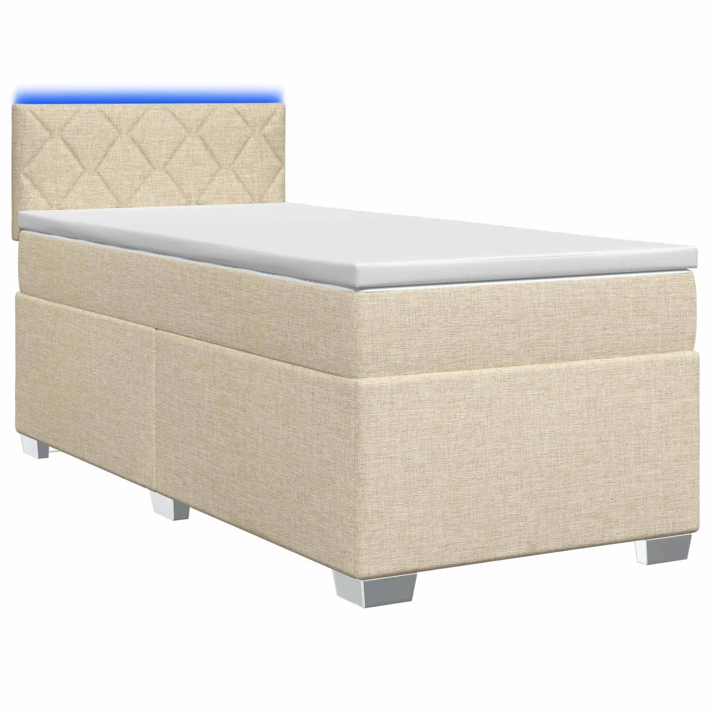 vidaXL Κρεβάτι Box Spring με Στρώμα και LED Κρεμ 100 x 200 cm Ύφασμα