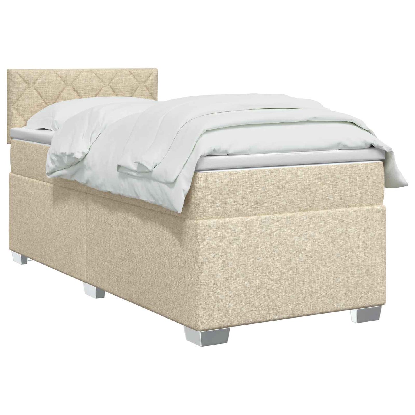 vidaXL Κρεβάτι Box Spring με Στρώμα και LED Κρεμ 100 x 200 cm Ύφασμα