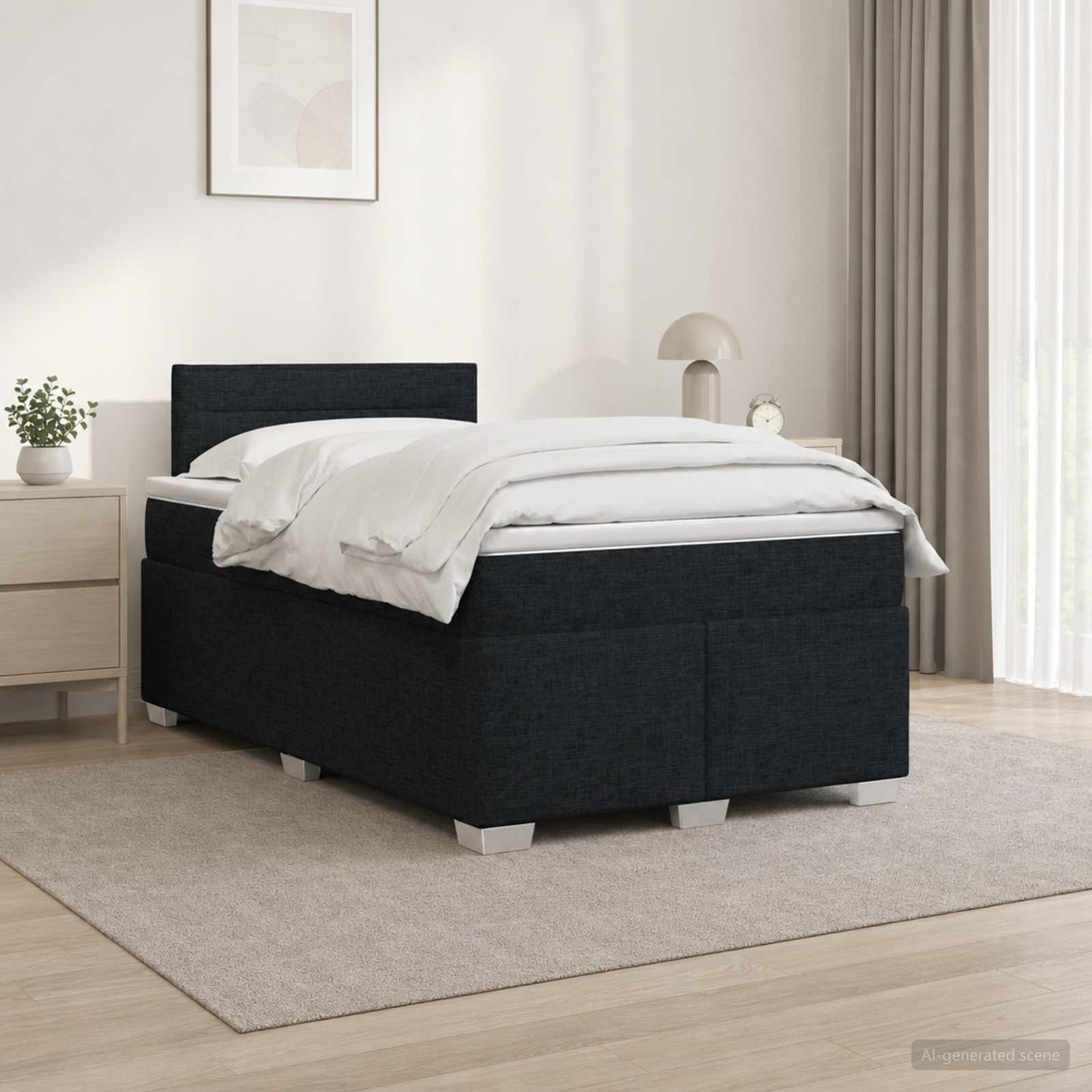 vidaXL Κρεβάτι Box Spring με Στρώμα και LED Μαύρο 120 x 190 cm Ύφασμα