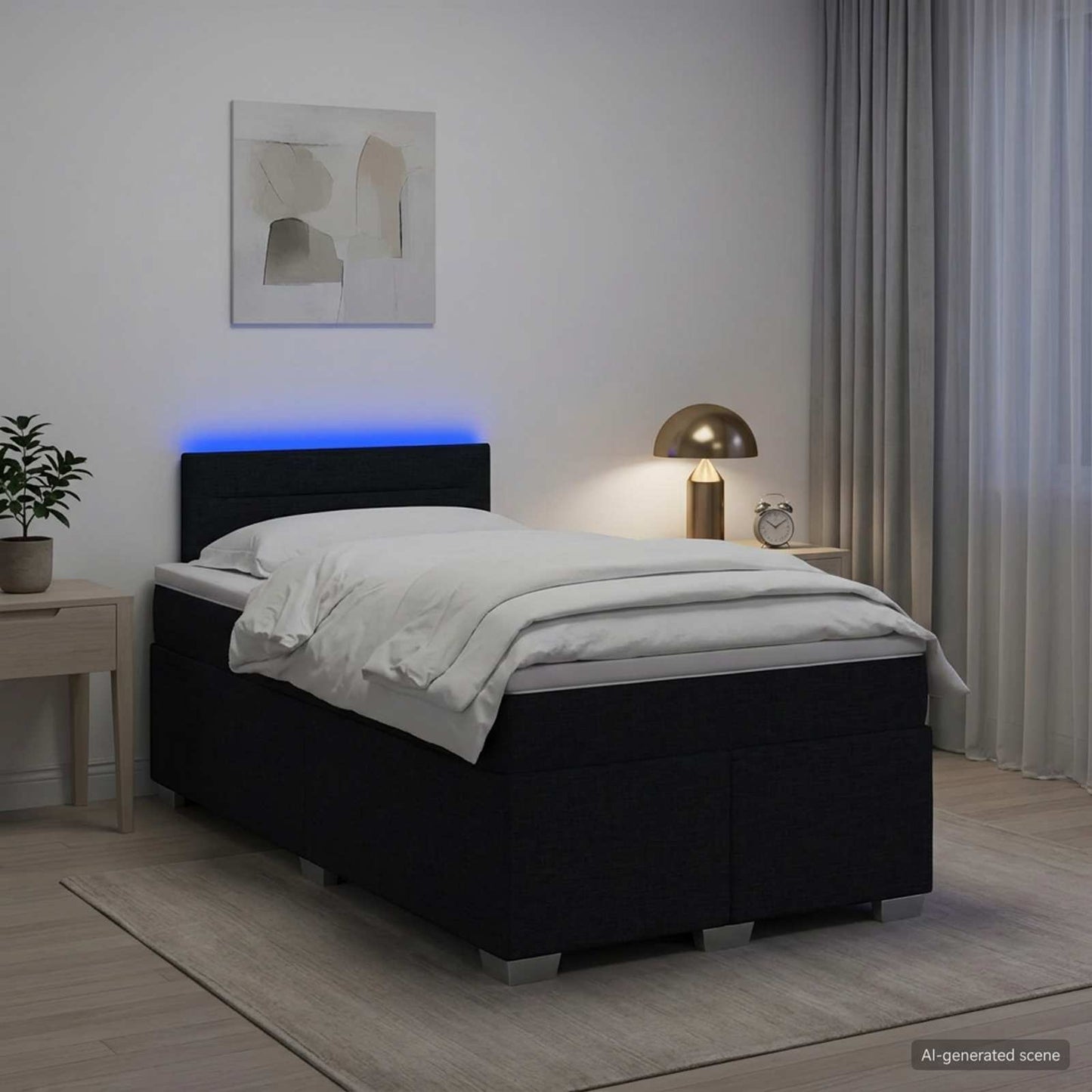 vidaXL Κρεβάτι Box Spring με Στρώμα και LED Μαύρο 120 x 190 cm Ύφασμα