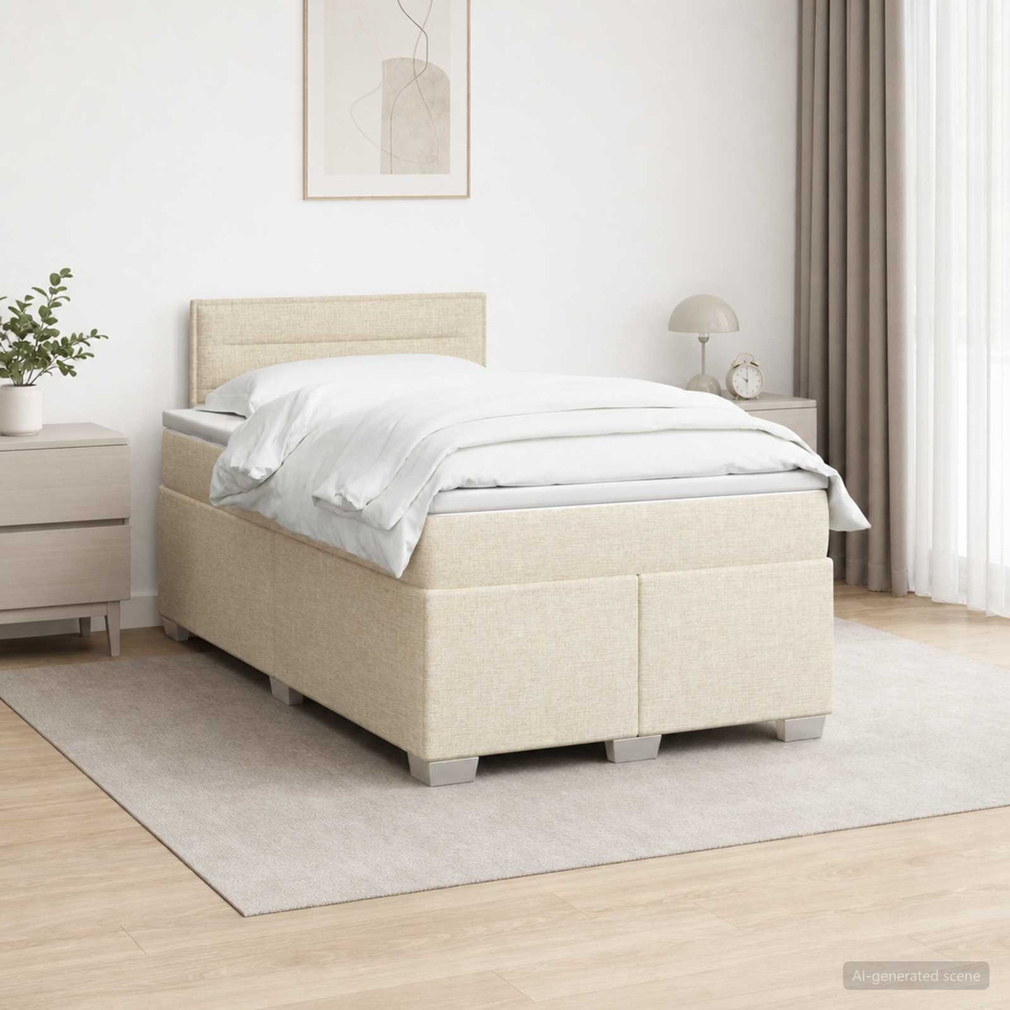 vidaXL Κρεβάτι Box Spring με Στρώμα και LED Κρεμ 120 x 190 cm Ύφασμα