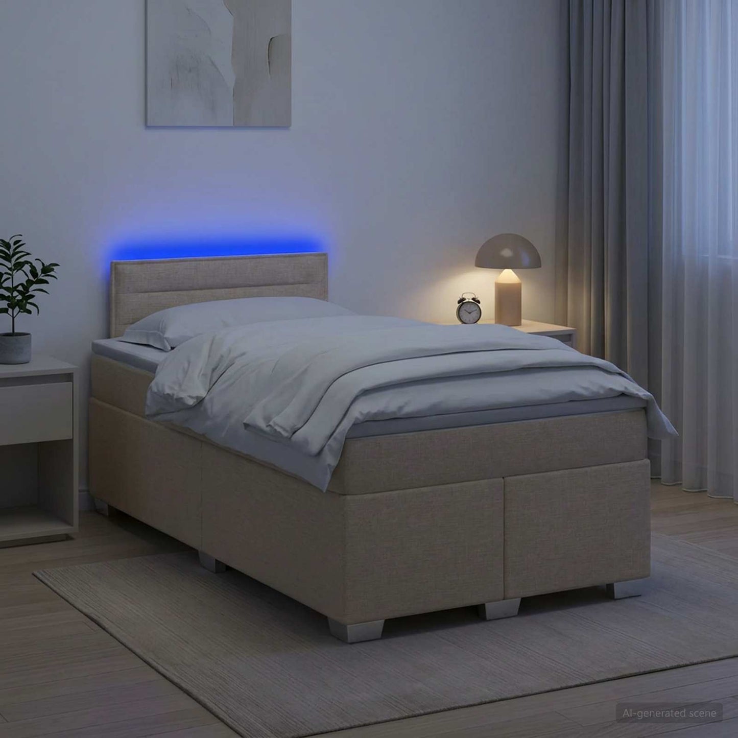 vidaXL Κρεβάτι Box Spring με Στρώμα και LED Κρεμ 120 x 200 cm Ύφασμα