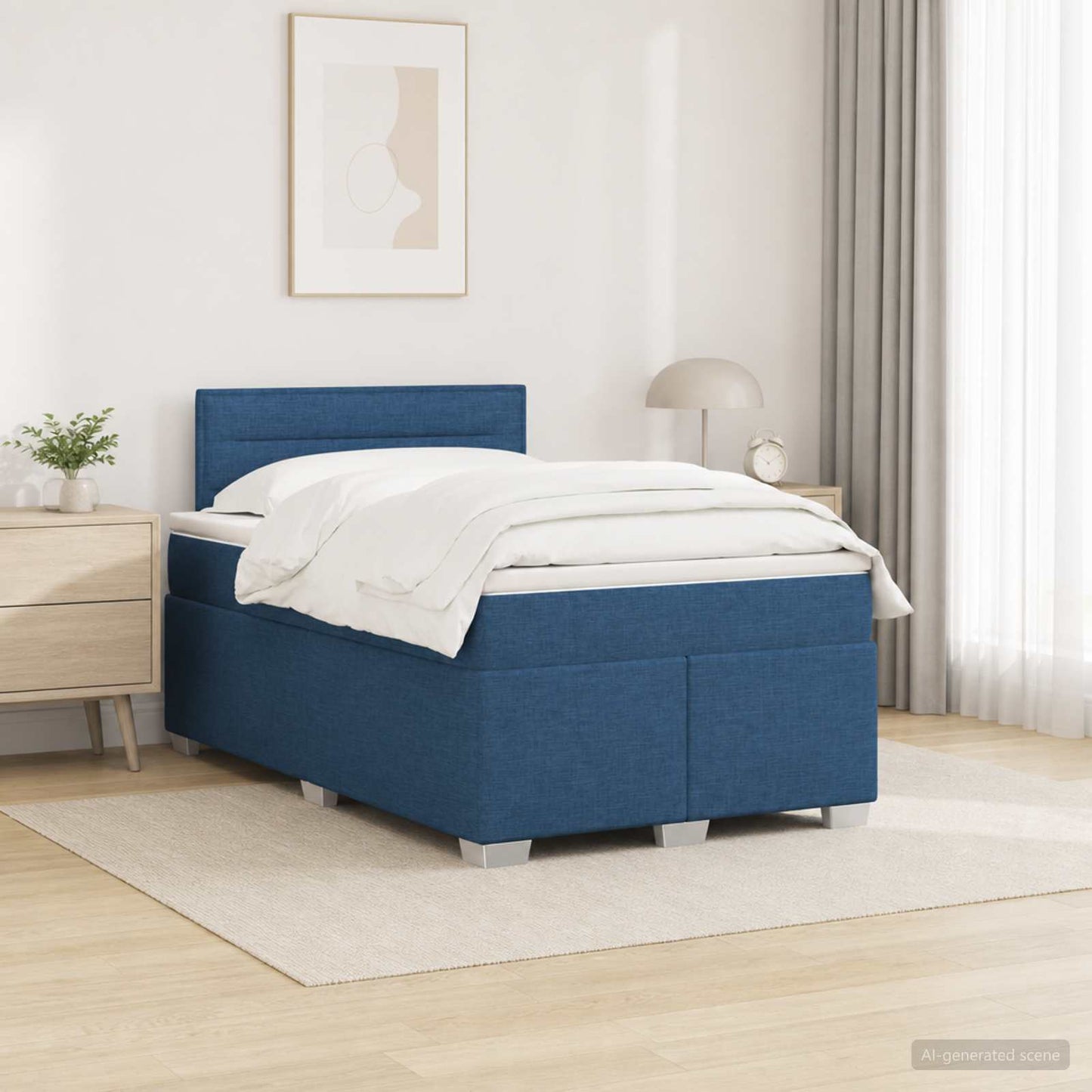 vidaXL Κρεβάτι Box Spring με Στρώμα και LED Μπλε 120 x 200 cm Ύφασμα