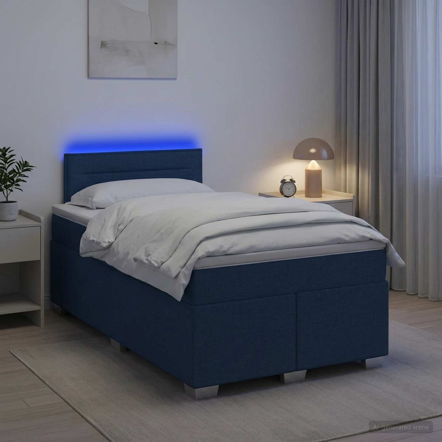 vidaXL Κρεβάτι Box Spring με Στρώμα και LED Μπλε 120 x 200 cm Ύφασμα