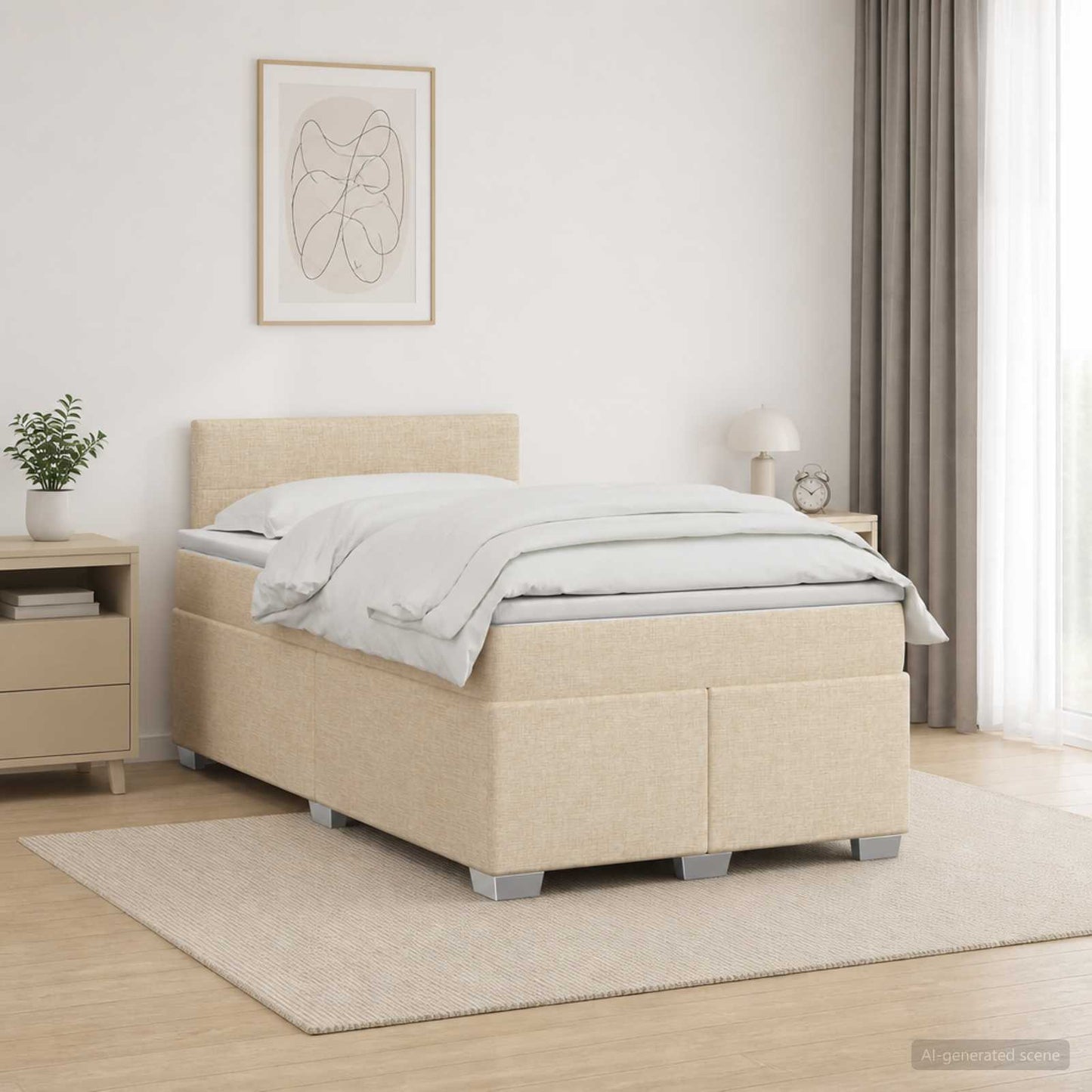 vidaXL Κρεβάτι Box Spring με Στρώμα και LED Κρεμ 120 x 200 cm Ύφασμα