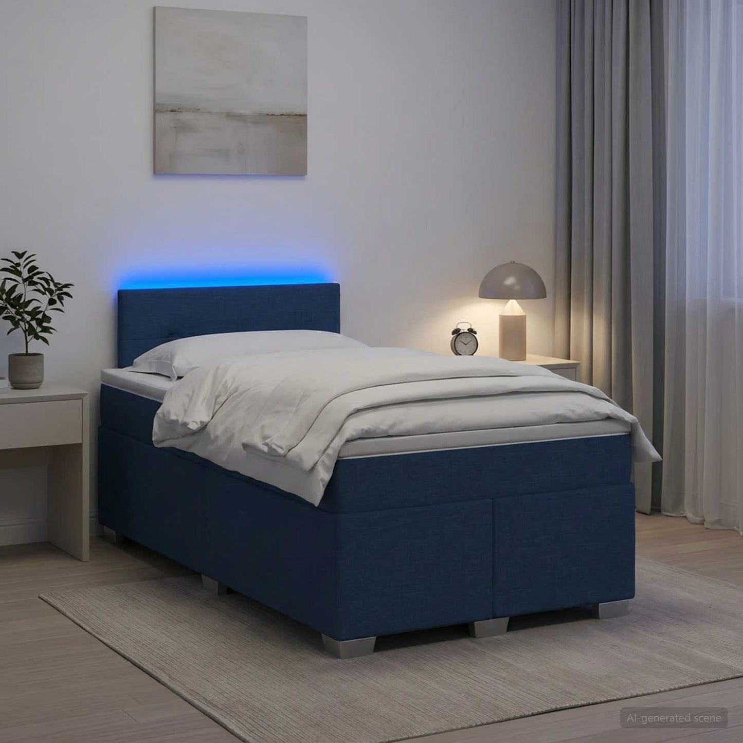 vidaXL Κρεβάτι Box Spring με Στρώμα και LED Μπλε 120 x 200 cm Ύφασμα