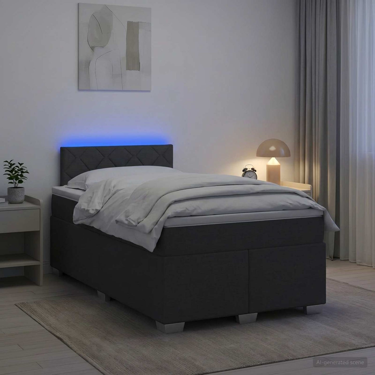 vidaXL Κρεβάτι Box Spring με Στρώμα και LED Σκούρο Γκρι 120 x 200 cm