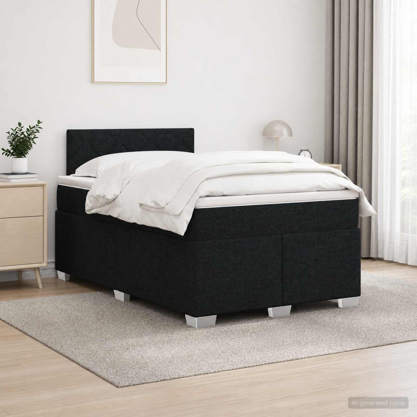 vidaXL Κρεβάτι Box Spring με Στρώμα και LED Μαύρο 120 x 190 cm Ύφασμα