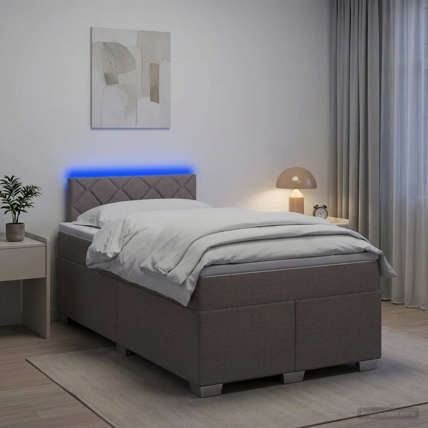 vidaXL Κρεβάτι Box Spring με Στρώμα και LED Taupe 120 x 200 cm Ύφασμα