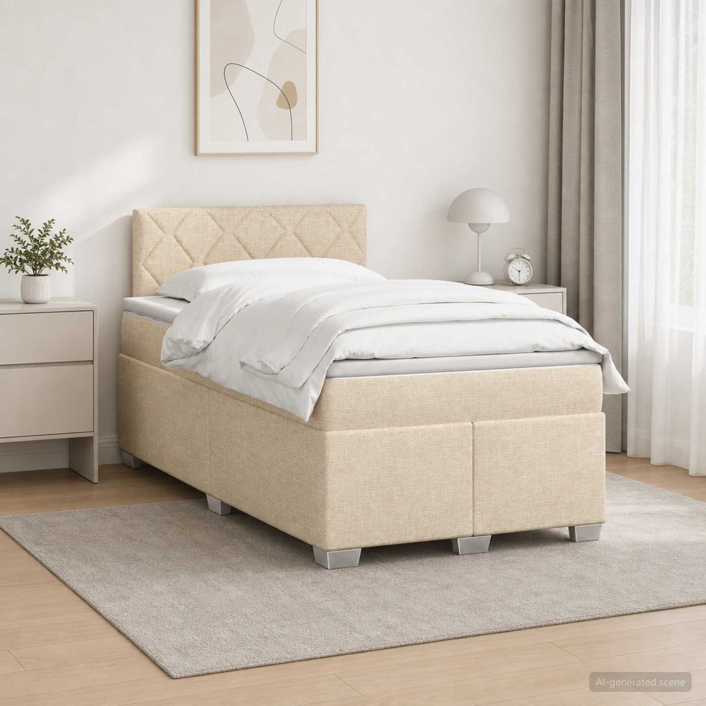 vidaXL Κρεβάτι Box Spring με Στρώμα και LED Κρεμ 120 x 200 cm Ύφασμα