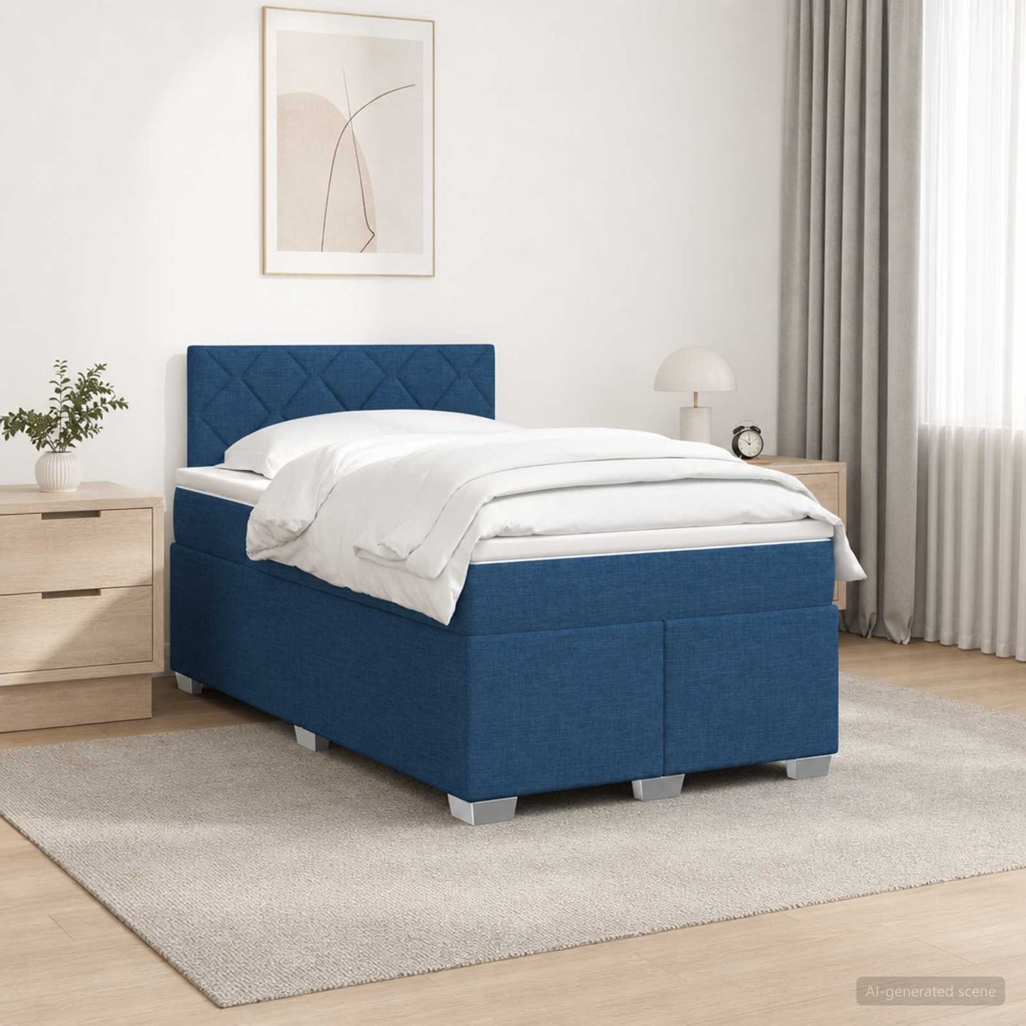 vidaXL Κρεβάτι Box Spring με Στρώμα και LED Μπλε 120 x 190 cm Ύφασμα