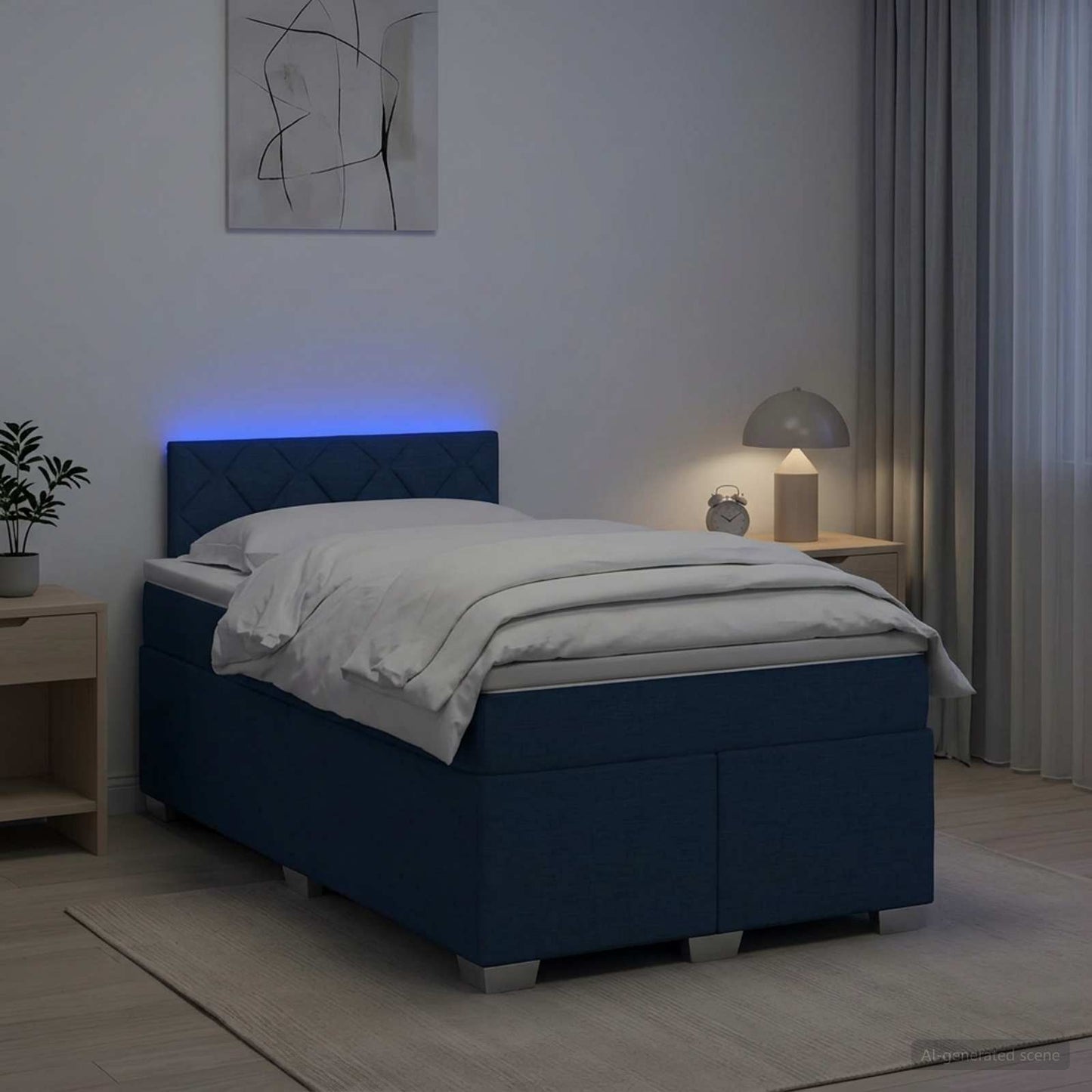 vidaXL Κρεβάτι Box Spring με Στρώμα και LED Μπλε 120 x 190 cm Ύφασμα
