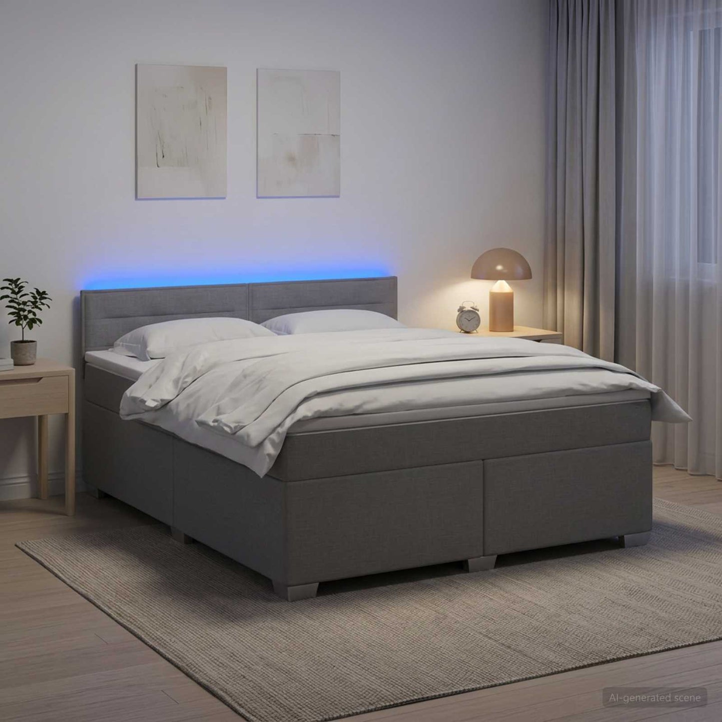 vidaXL Κρεβάτι Box Spring με Στρώμα και LED Ανοιχτό γκρι 140 x 200 cm