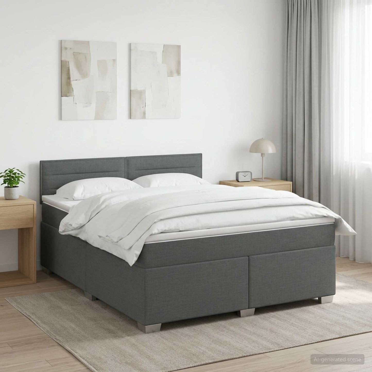 vidaXL Κρεβάτι Box Spring με Στρώμα και LED Σκούρο Γκρι 140 x 200 cm