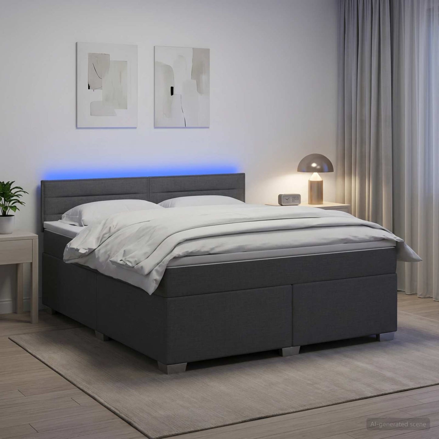 vidaXL Κρεβάτι Box Spring με Στρώμα και LED Σκούρο Γκρι 180 x 200 cm