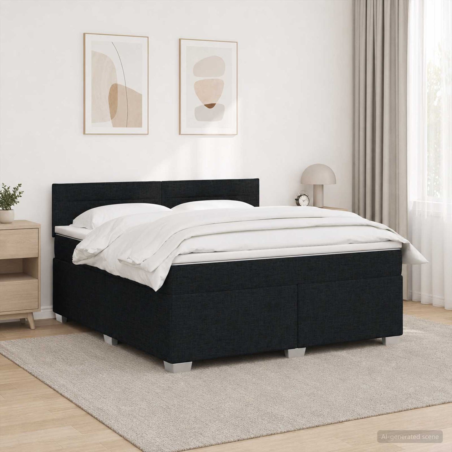 vidaXL Κρεβάτι Box Spring με Στρώμα και LED Μαύρο 160 x 200 cm Ύφασμα