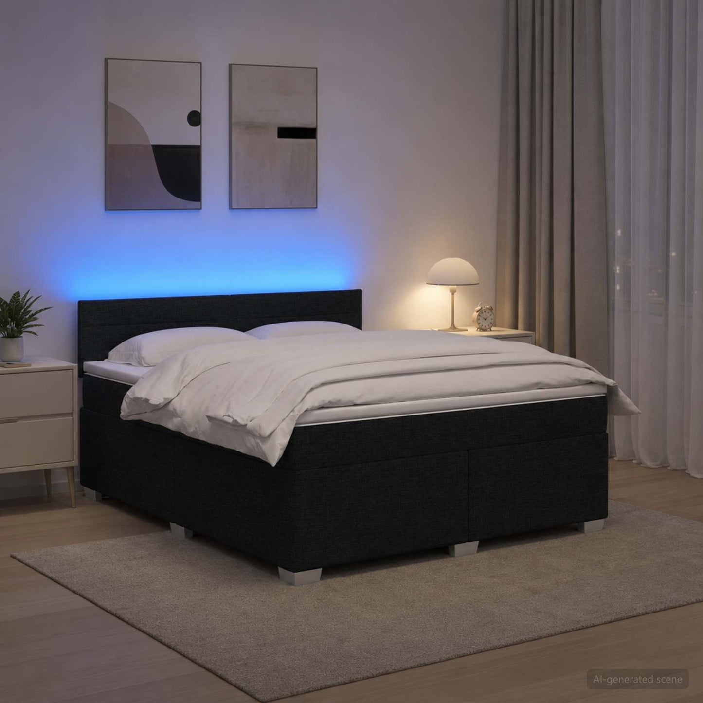vidaXL Κρεβάτι Box Spring με Στρώμα και LED Μαύρο 180 x 200 cm Ύφασμα