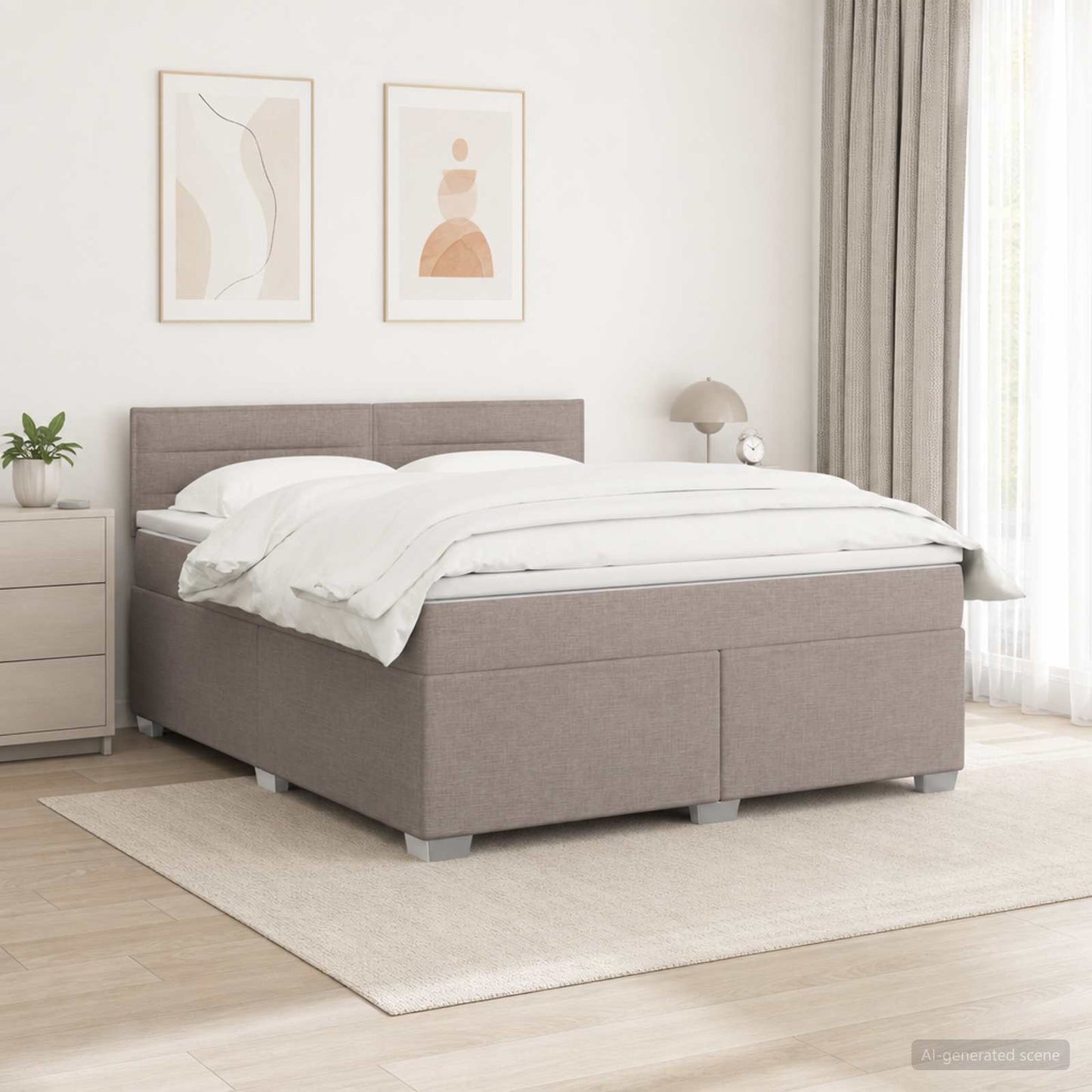 vidaXL Κρεβάτι Box Spring με Στρώμα και LED Taupe 160 x 200 cm Ύφασμα