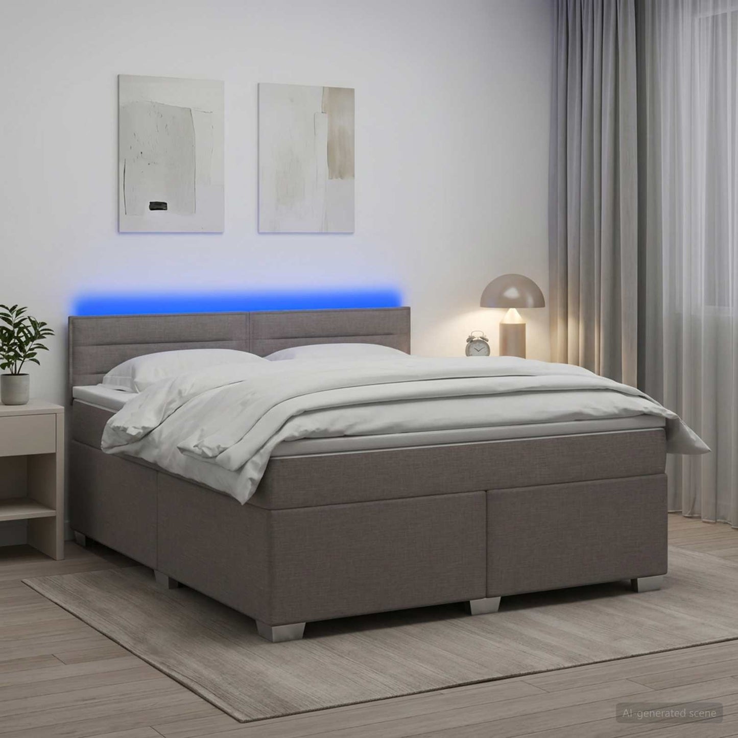 vidaXL Κρεβάτι Box Spring με Στρώμα και LED Taupe 160 x 200 cm Ύφασμα