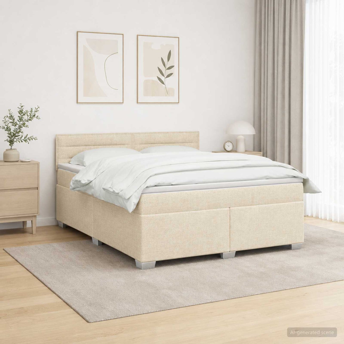 vidaXL Κρεβάτι Box Spring με Στρώμα και LED Κρεμ 160 x 200 cm Ύφασμα