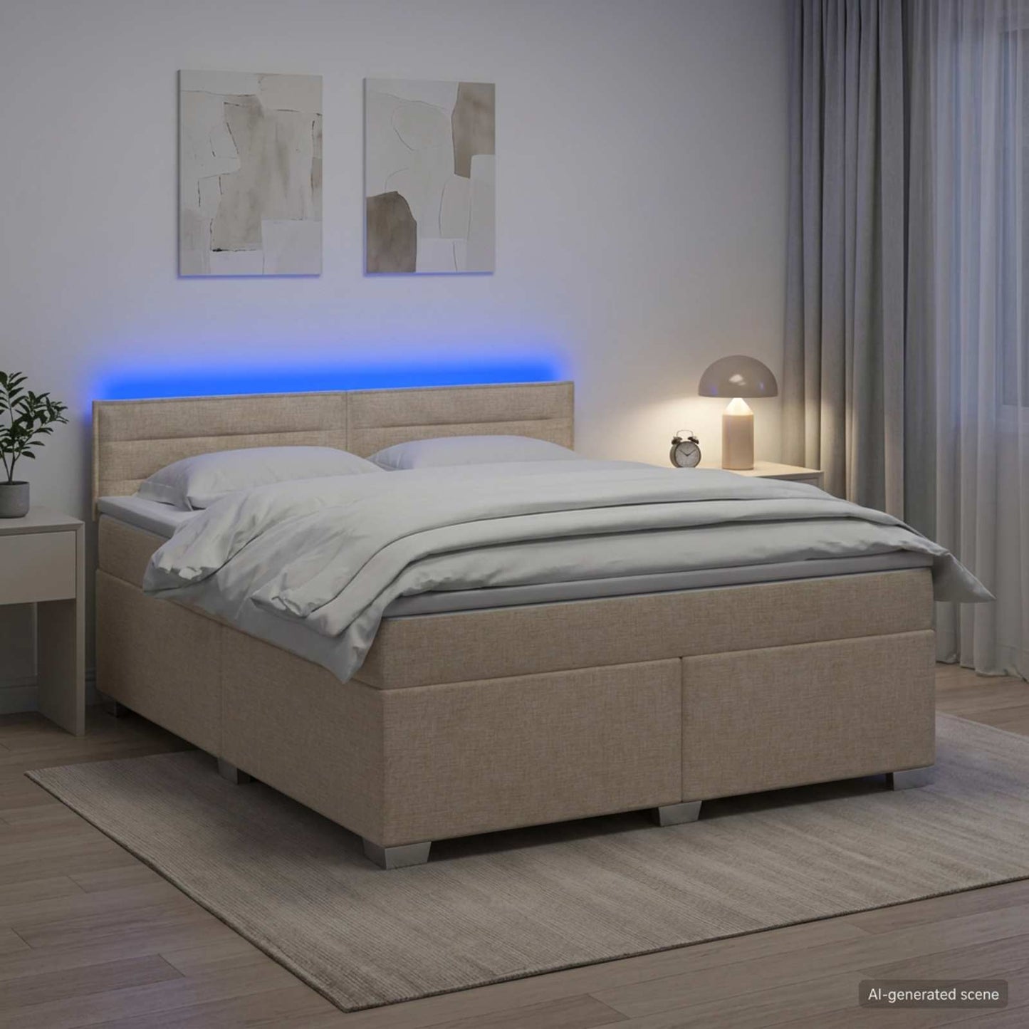 vidaXL Κρεβάτι Box Spring με Στρώμα και LED Κρεμ 180 x 200 cm Ύφασμα
